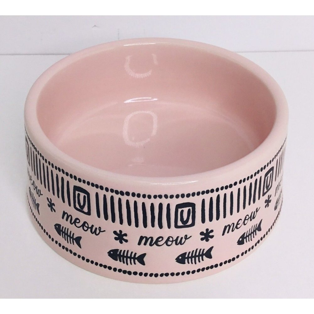 MEOW Pet Bowl 4.5 X 2” PINK Food Water Cat Kitty Signature Stoneware New